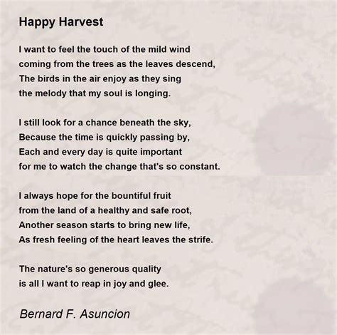 happy harvest poem by bernard f asuncion poem hunter
