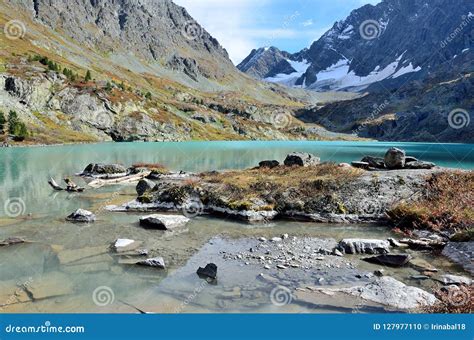 Russia Altai Mountains Lake Kuyguk Kuiguk In Autumn Stock Photo