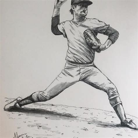 Baseball Art Baseball Player Pitcher Baseball Drawing Etsy