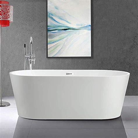 Vanity Art Inch Freestanding White Acrylic Bathtub Modern Stand Alone Soaking Tub With