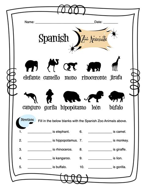 Spanish Zoo Animals Worksheet Packet Made By Teachers