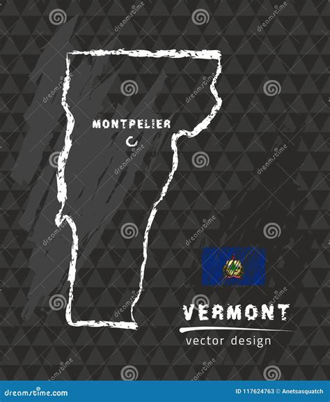 Vermont Map Vector Pen Drawing On Black Background Stock Vector