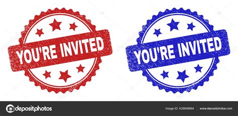Youre Invited Rosette Stamp Seals With Scratched Surface Stock Vector