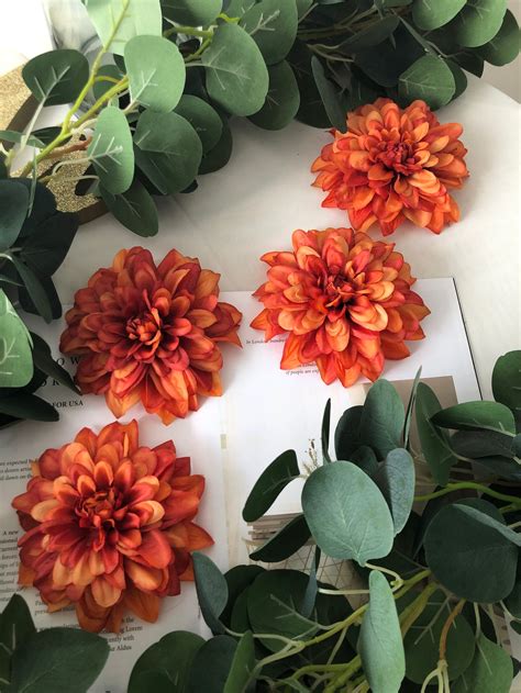 wholesale rust orange dahlia flowers artificial dahila head etsy