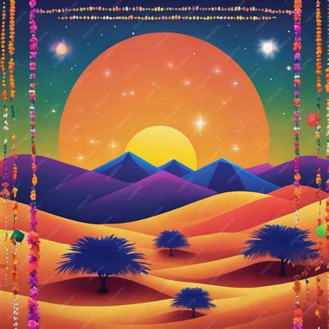 Premium AI Image | A desert landscape with a shining sun and twinkling
