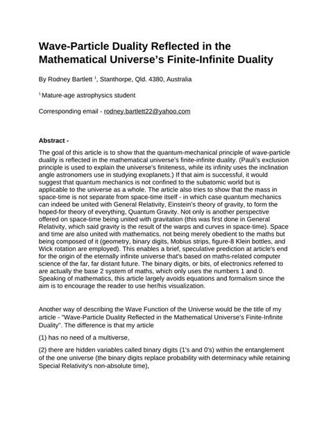 Pdf Wave Particle Duality Reflected In The Mathematical Universes