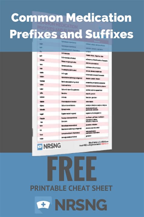 Free Printable Cheat Sheet Common Medication Prefixes And Suffixes