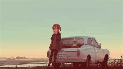Desktop Wallpaper Cute Anime Girl Drinking Tea Car Hd