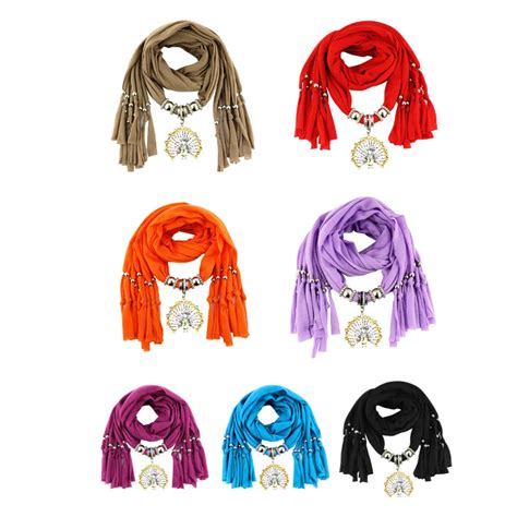 Women Pendant Scarf With Tassel Rhinestone Jewelry Scarves Polyester Cotton Fashion Solid 180