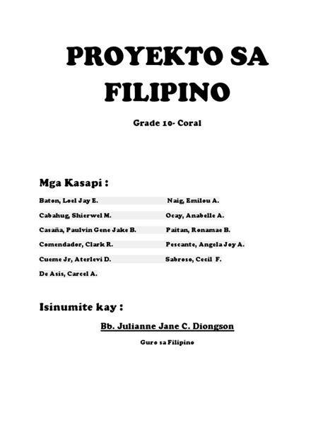 Proyekto Sa Filipino Pdf