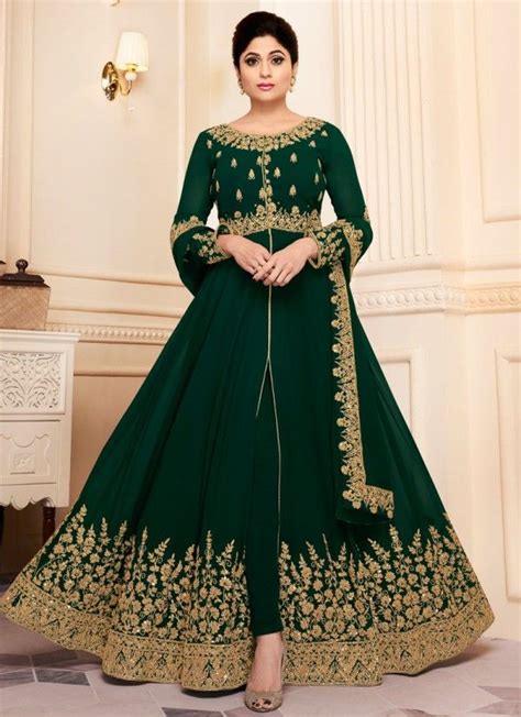 Green Georgette Embroidered Eid Wear Abaya Style Anarkali Mor Pankh