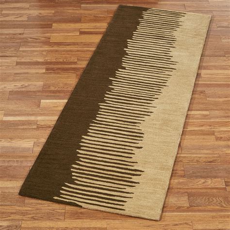 Blurred Lines Dark Bronze And Champagne Gold Modern Abstract Rug Runner