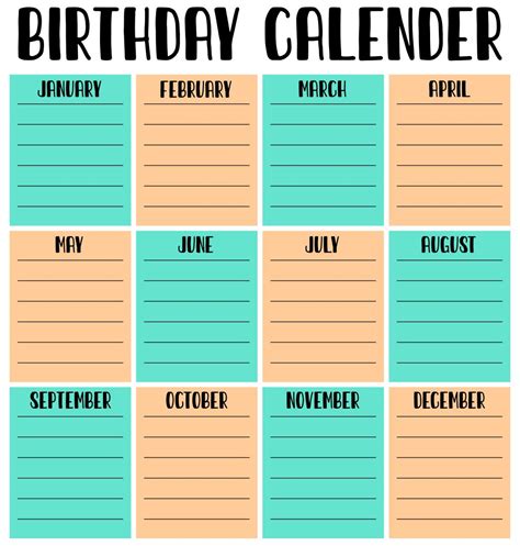 Free Staff Birthday Calendar Template Printable Template Calendar Io