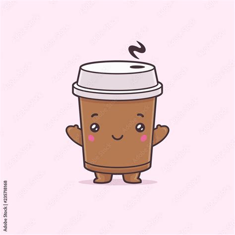 Cute Coffee To Go Cup Cartoon Kawaii Mascot Character Vector