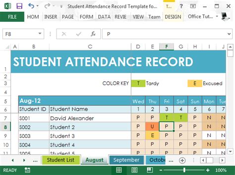 Student Attendance Excel Template Sheet Record Firewood Darameadowsfarm