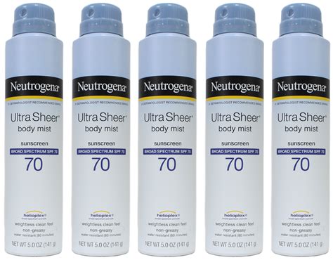 Neutrogena Ultra Sheer SPF 70 Body Mist Full Reach Spray, 5 Ounce (Pack ...
