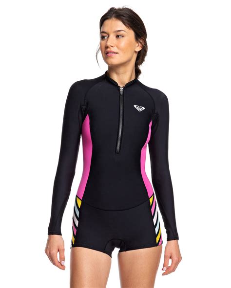 Roxy Womens 15mm Pop Surf Ls Front Zip Shorty Springsuit Wetsuit Black Surfstitch