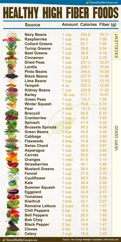High Fiber Food Printable Chart
