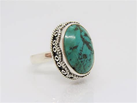 Vintage Sterling Silver Turquoise Dome Ring Size 8 Etsy Sterling