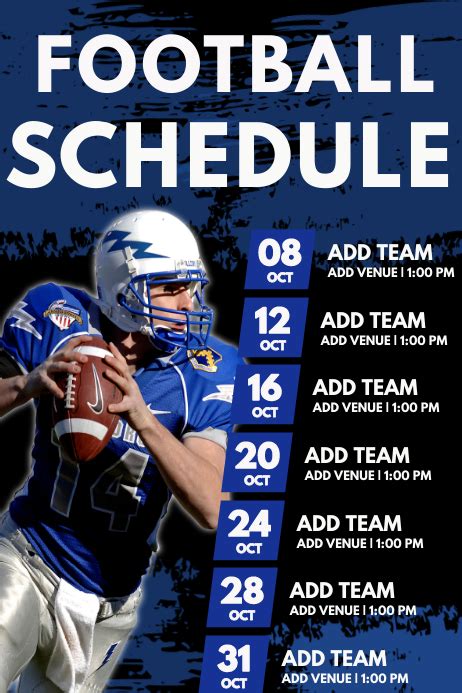 Football Schedule Poster Template Postermywall