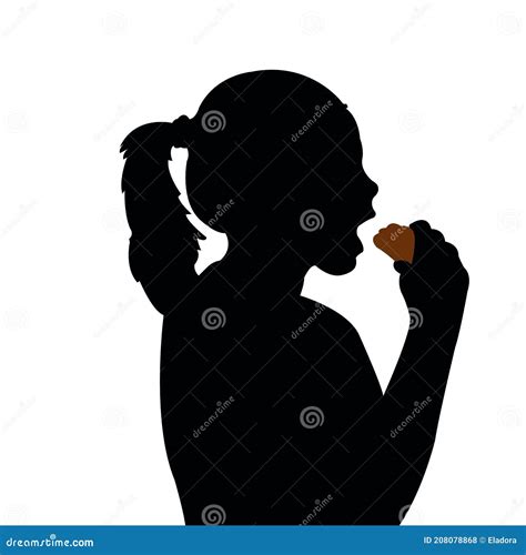 Hungry Girl Eating Pork Pan Or Buffet Meal Isolated On Background With