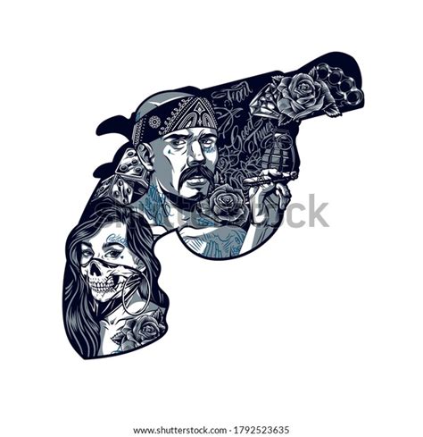 Chicano Tattoo Vintage Template Shape Gun Stock Vector Royalty Free