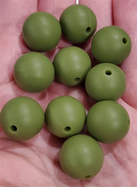 Olive Green 15mm Silicone Bead 28 F Simply Glittericious