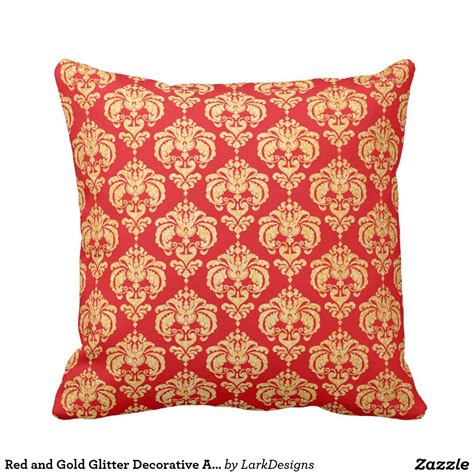 Red And Gold Glitter Decorative Antique Pattern Throw Pillow Damask