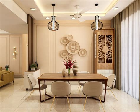 Contemporary Spacious Dining Room Design With Beige Interior Livspace