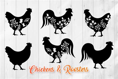 Floral Rooster Svg Chicken Silhouettes Clipart Etsy