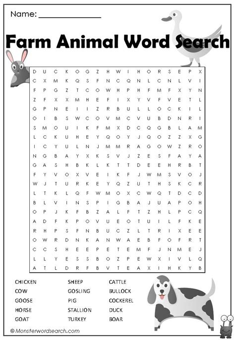 Cool Farm Animal Word Search Farm Animals Word Puzzles For Kids