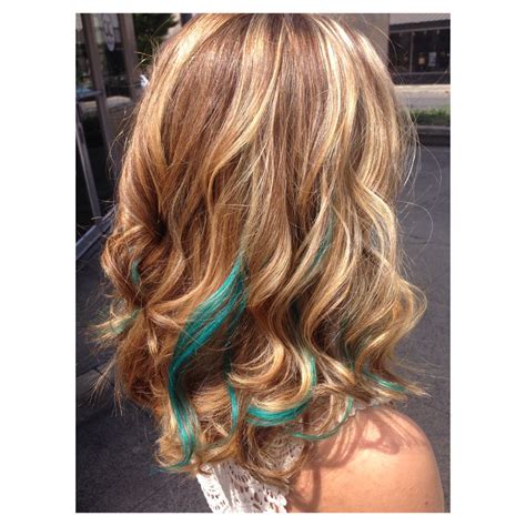 Blonde Highlights Medium Low Lights And Turquoise Streak Extensions