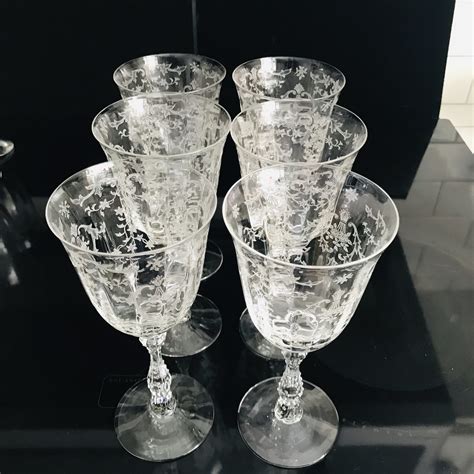 Vintage 6 Claret Tall Wine Glasses Fostoria Crystal Navarre Pattern