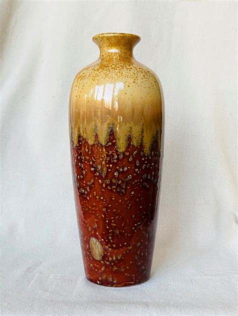 Glazed Ceramic Two Tone Brown Flower Vase Etsy