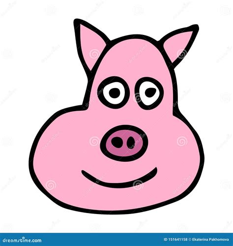 Cartoon Doodle Linear Pig Isolated On White Background Stock Vector