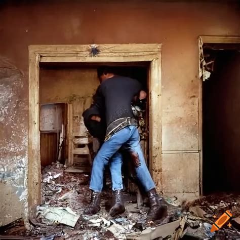 Realistic Portrayal Of Two Men Exploring An Abandoned House In East Germany
