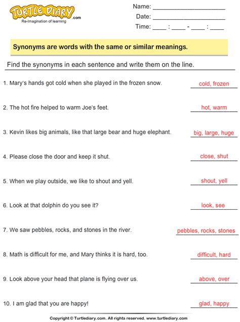 Synonyms for get used to. Find Synonyms in a Sentence Worksheet - Turtle Diary