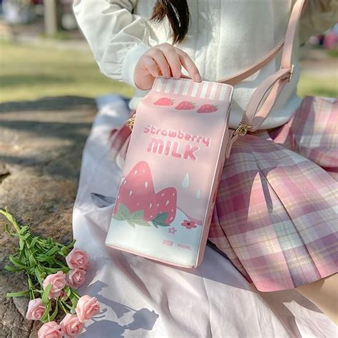 Strawberry Milk Shoulder Bag In 2021 Kawaii Bags Bags Kawaii Purse