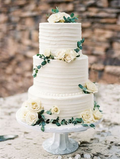 Wedding Cake Simple White And Green Natural Summer