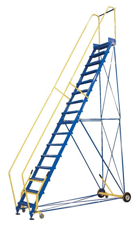 12 Step Rolling Warehouse Ladders With 20 Platform And Grip Strut