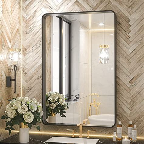 Tetote Black Framed Bathroom Mirror 24x36 Inch Matte Metal