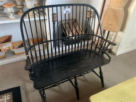 Black Solid Wood Windsor 2 Seat Curved Back Bench