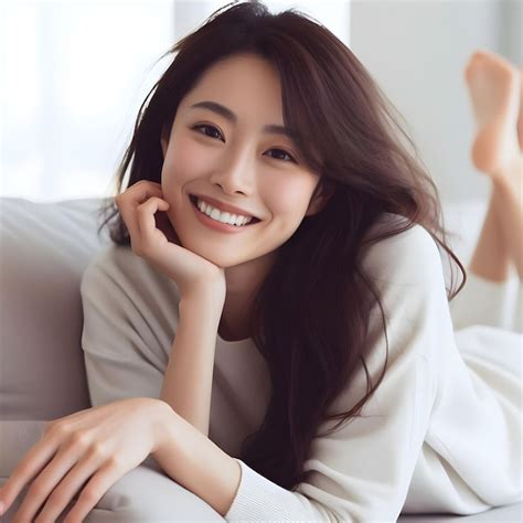 Premium Ai Image Cheerful Woman Lying And Relaxing On Sofa At Home