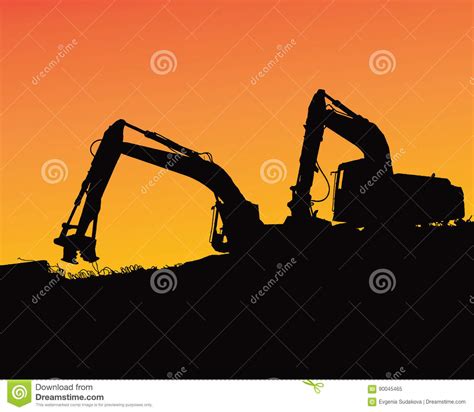 Excavator Loaders Tractors And Workers Digging At Industrial
