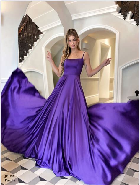 Purple Formal Dress Jp122 By Jadore Satin Formal Gown With Tie Up Back