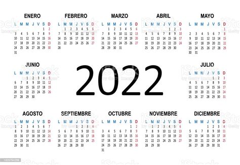 Ilustración De Calendario Español Del Año 2022 La Semana Comienza A
