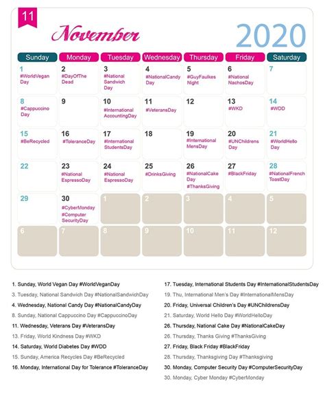 Calendar Of National Food Holidays 2020 Calendar Template Printable