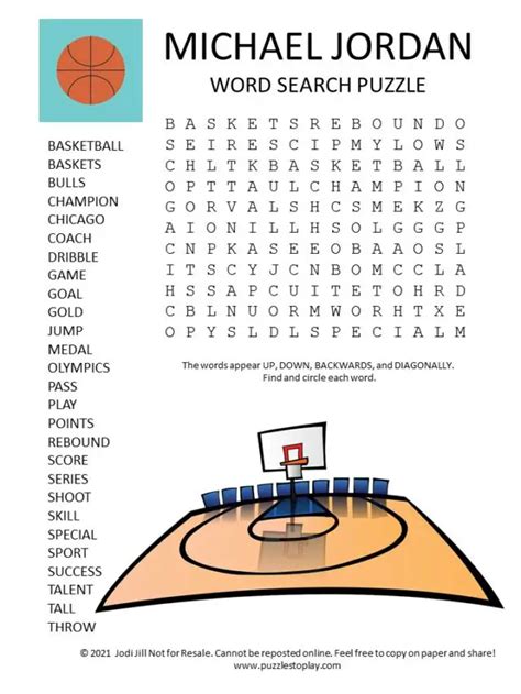 Michael Jordan Word Search Puzzle Puzzles To Play