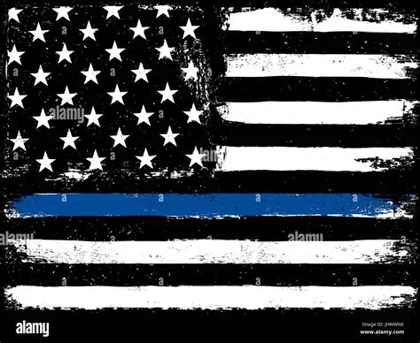 Thin Blue Line Black Flag With Police Blue Line Stock Vector Image