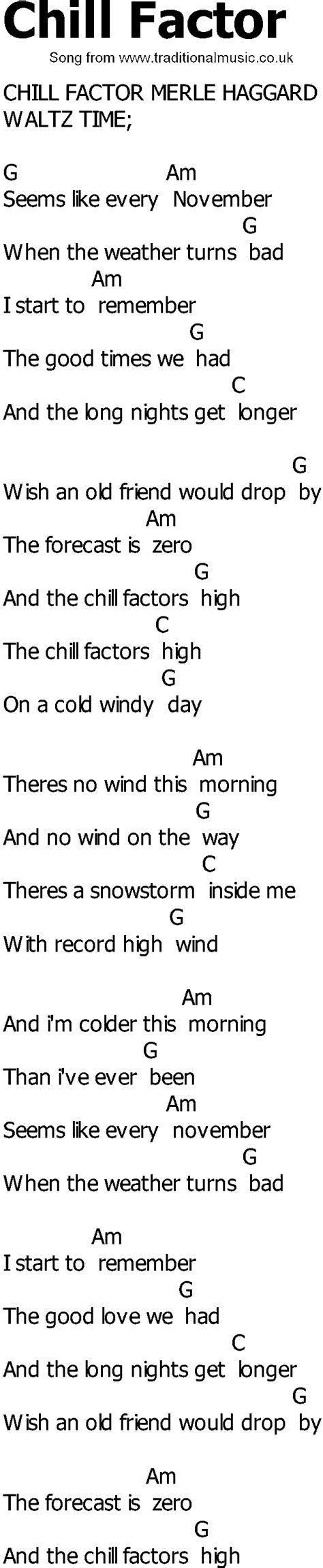 Old Country Song Lyrics With Chords Chill Factor